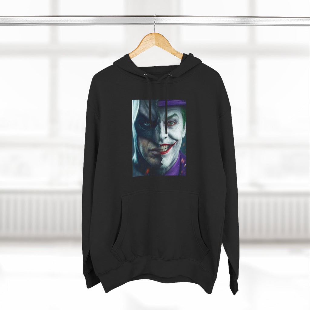Joker Split-Face Hoodie — Dark Comic Art Pullover